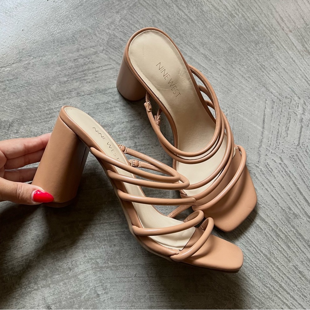 Nine West Nude Strappy Block Heels